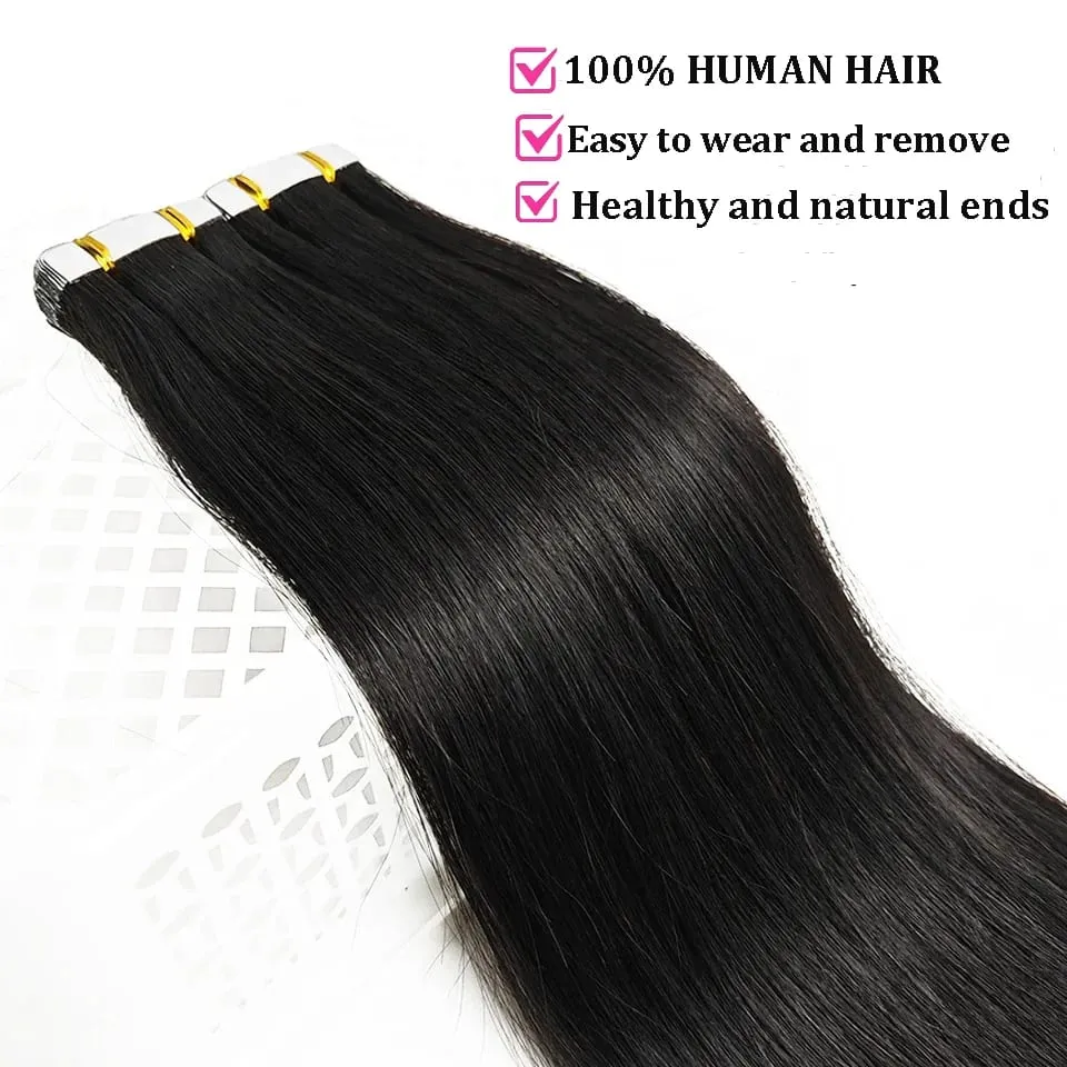 Tape Hair Extensions Machine Remy Seamless Skin Weft Adhesive 4x0.8cm Tape In Human Hair Natural Black Brown Blonde 20pcs 26inch