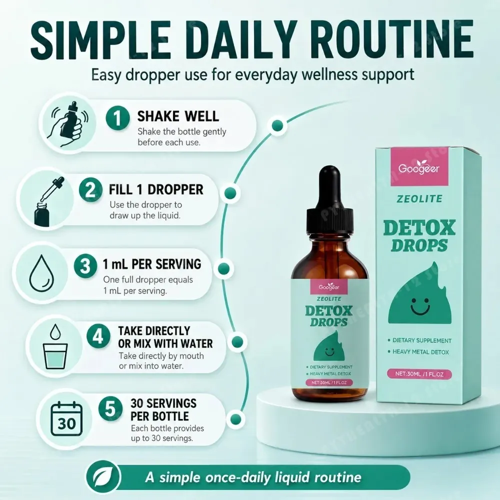 Googeer Zeolite Detox Drops 30ml Heavy Metal Support Vitamin B12 D3 Daily Cleanse Formula Non-GMO Soy-Free Dietary Supplement