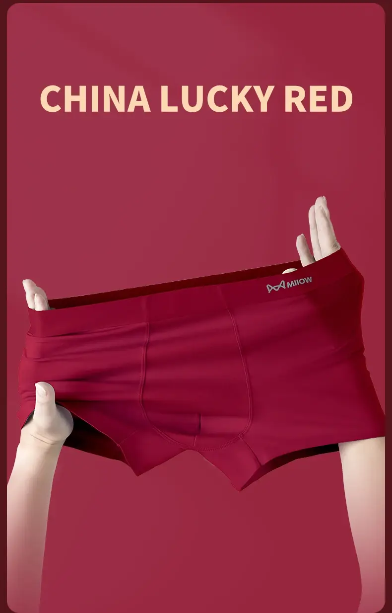 MiiOW 4Pcs Cotton Winter Men Underwear 7A Antibacterial Men's Panties Lucky Red Mens Underpants Plus Size Man Boxershorts L-5XL