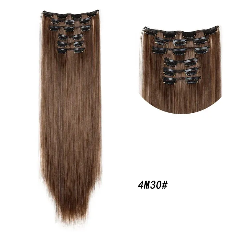 Clips In Hair Extension Long Straight Hair Pieces Clip In Hair Extension 24Inch 6Pcs Synthetic Fake Hair Ppieces For Women