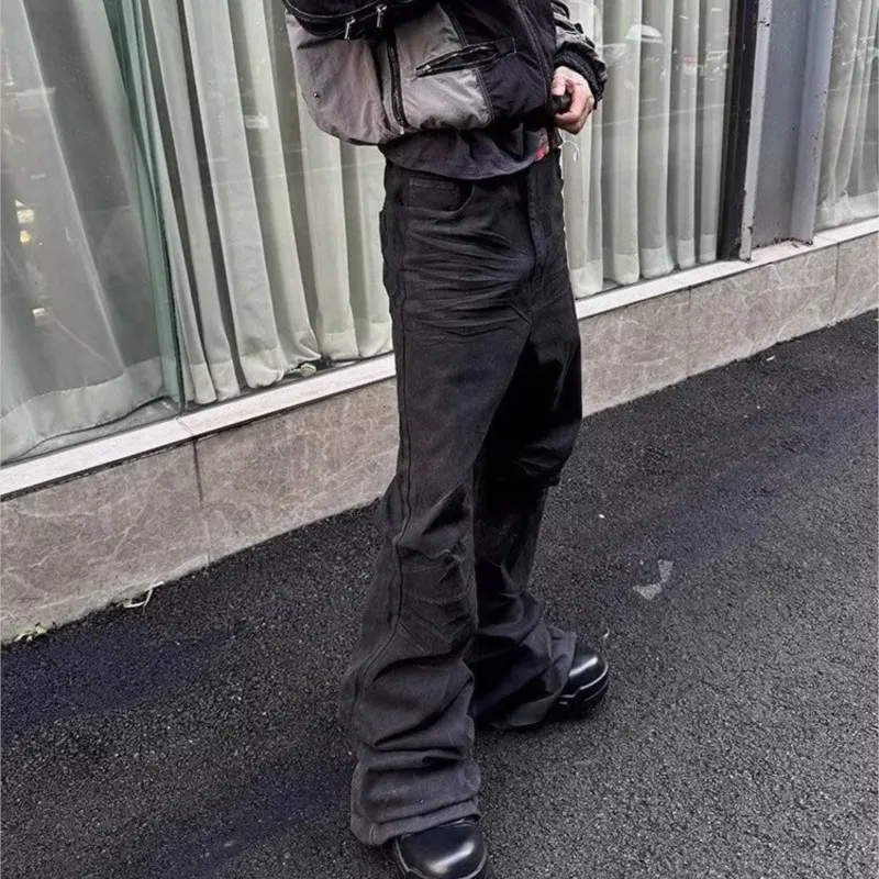 Y2K Washed Jeans Gothic Vintage Micro Flared Middle Waisted Zipper Pants Women Men Streetwear High Quality Design Sense Trousers