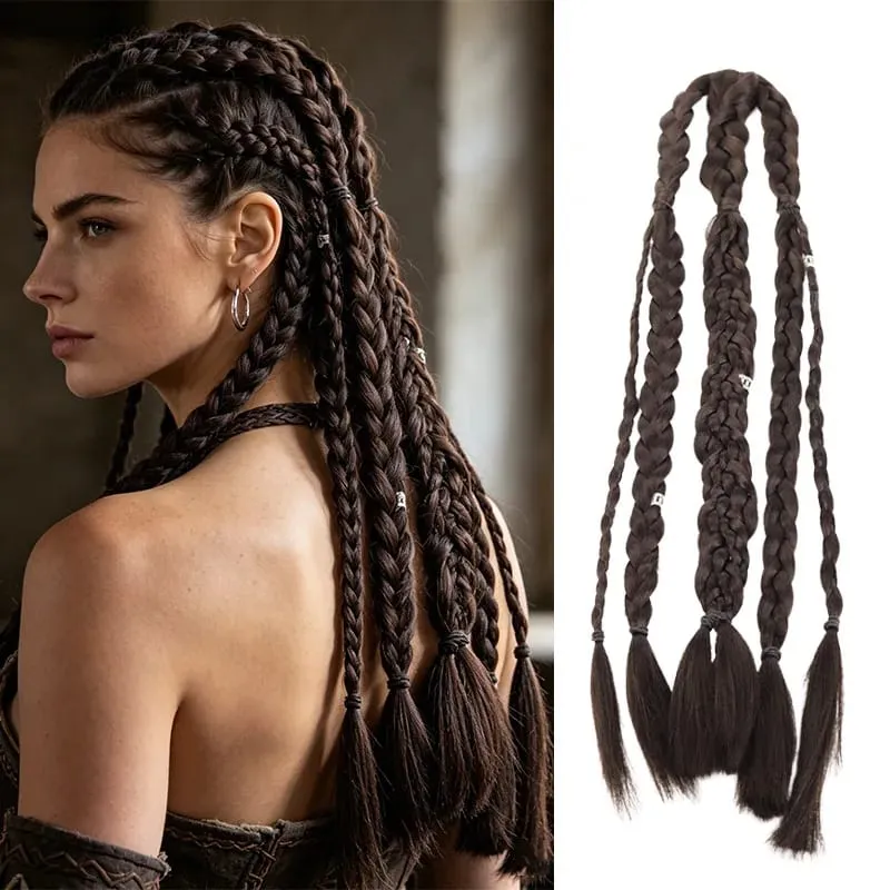Men Viking Braids Hair Extensions Synthetic Clip In Braided Hair Pieces Cosplay Renaissance Festival Hair Accessories For Men