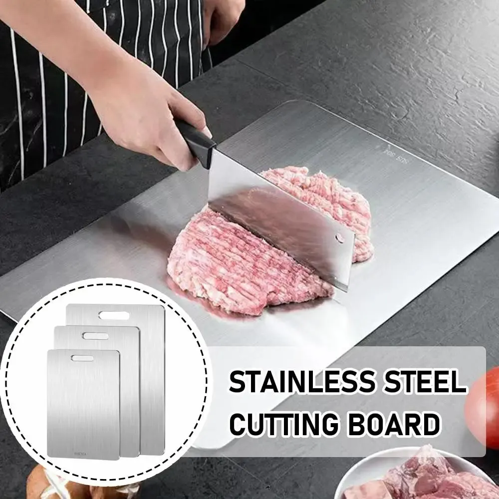 1PCS Stainless Steel Cutting Board - Heavy Duty Double-Sided Chopping Board for Meat Vegetables Dough Kneading & Kitchen Prep
