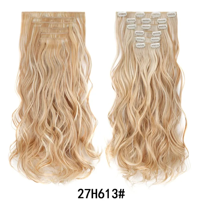 Jeedou 20 Inch 140g Clip In Hair Extensions 6Pcs 16 Clips Long Wavy Synthetic Ombre Hair Pieces for Women Full Head