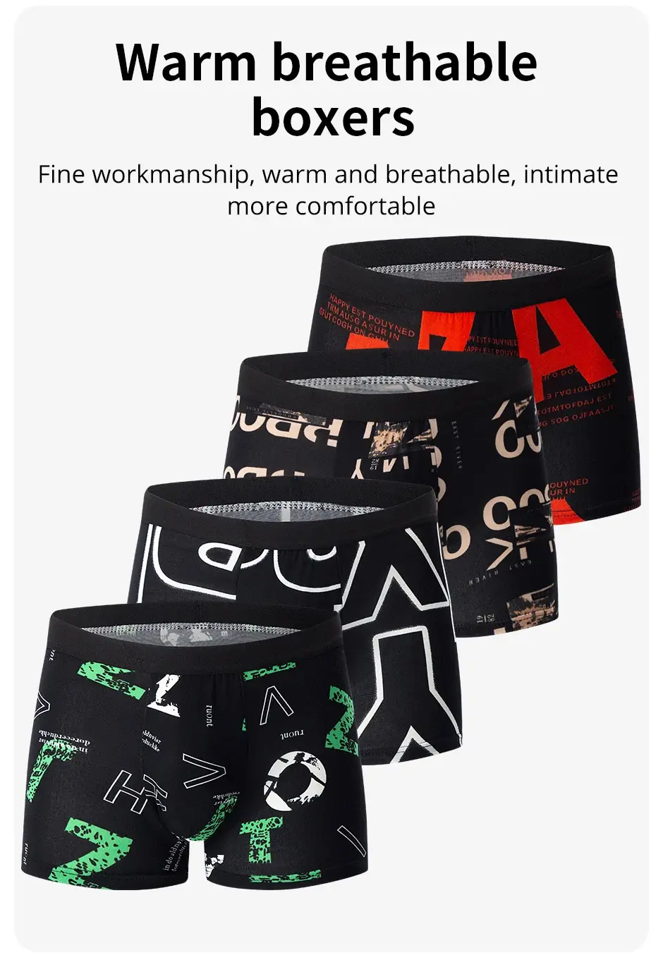Pakaian dalam bermotif FASHION pria 4 potong petinju selangkangan bersirkulasi untuk remaja pakaian dalam ukuran besar yang nyaman hingga 6XL.