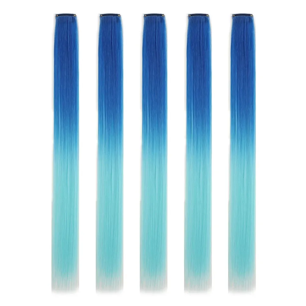Extensions de cheveux synthétiques à clips, postiches colorées à reflets de fête pour filles, cheveux lisses multicolores de 18 pouces, 5 pièces/ensemble