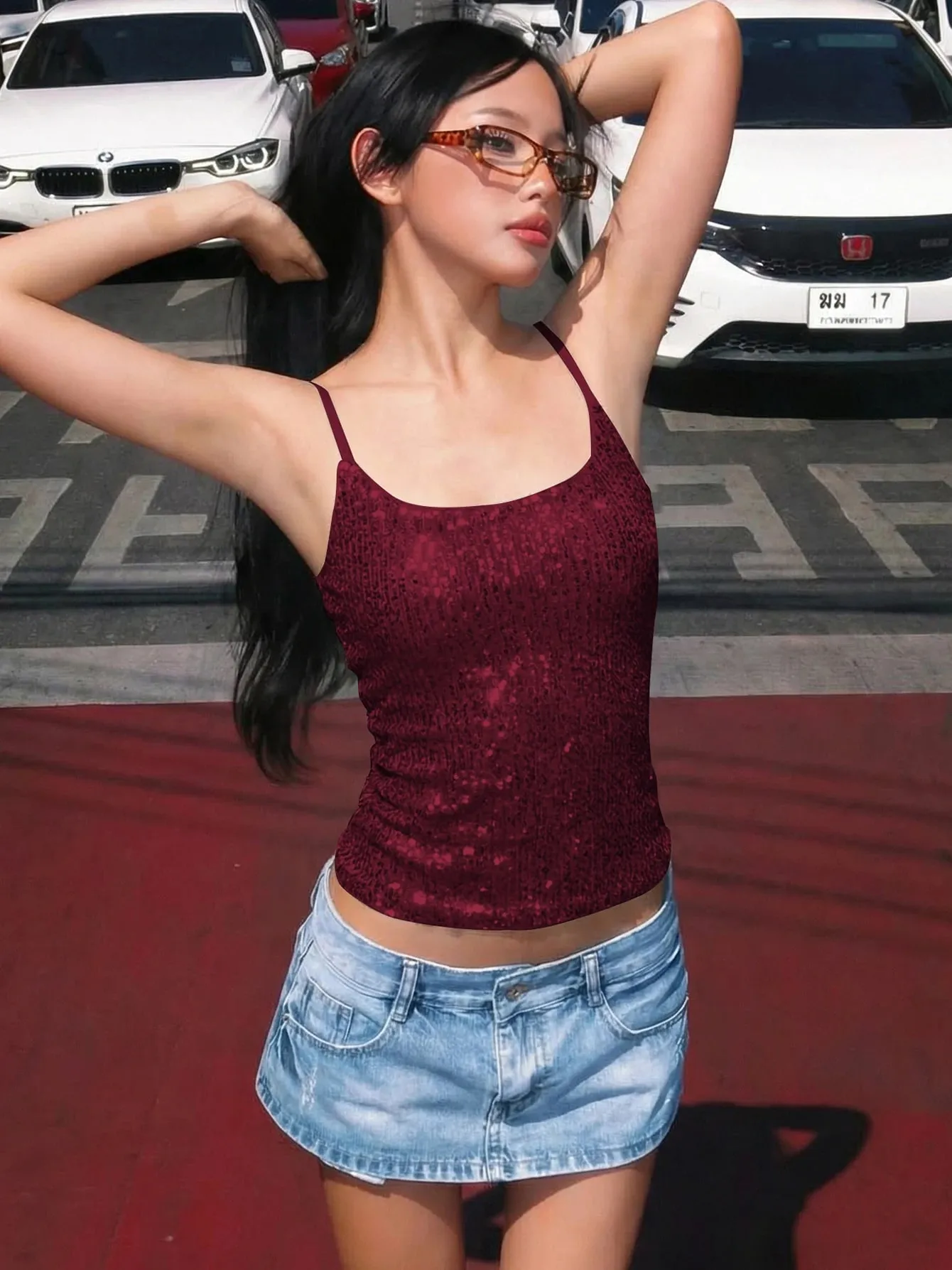 Dulzura Sleeveless Backless Sequins Slim Fit Camisole Women'S Sexy Casual Versatile Y2K Top Beach Party Vacation Summer Clothes