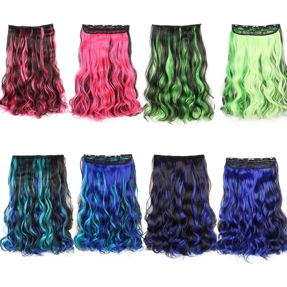 Synthetic 5 Clips in Hair Extensions Body wave Natural Hair Fake False Hair Piece Extentions For Women And Girl halloween wig
