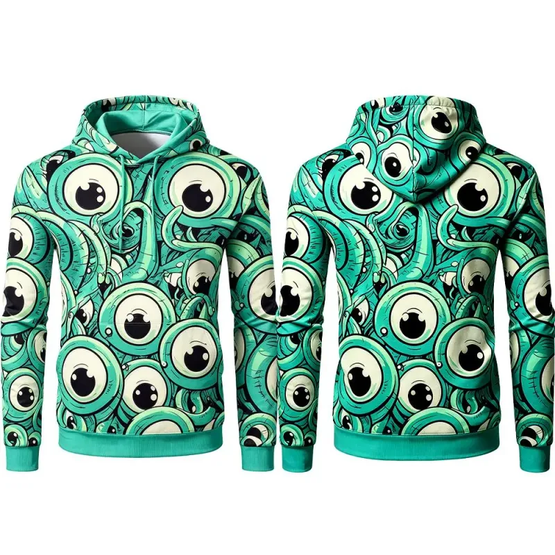 Halloween Horror Monster Eyes 3D Print Hoodie Autumn Fun Mummy Graphic Pullover Y2K Men Women Holiday Party Cosplay Sweatshirt