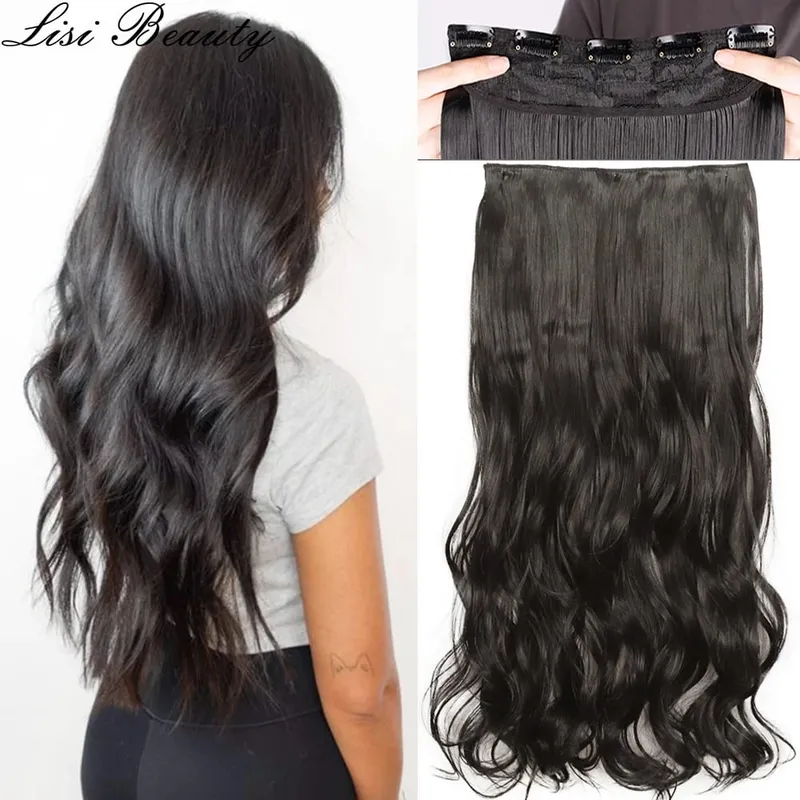 Long Wavy 5 Clip In Hair Extension Mga Synthetic Fiber Hairpieces na 22/32'' Black Blonde Mixed color False Hair Daily Use