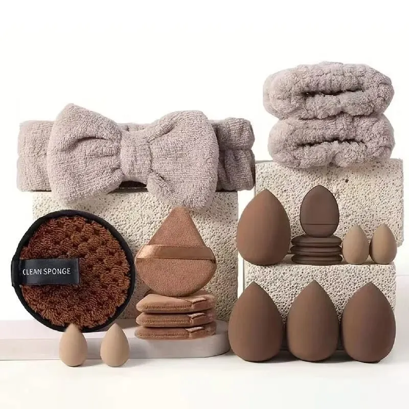 20/40Pcs Makeup Brushes and Sponges Set Brown Makeup Puff Beauty Egg Headband Wristband Remover Kit Makeup Tool Gift