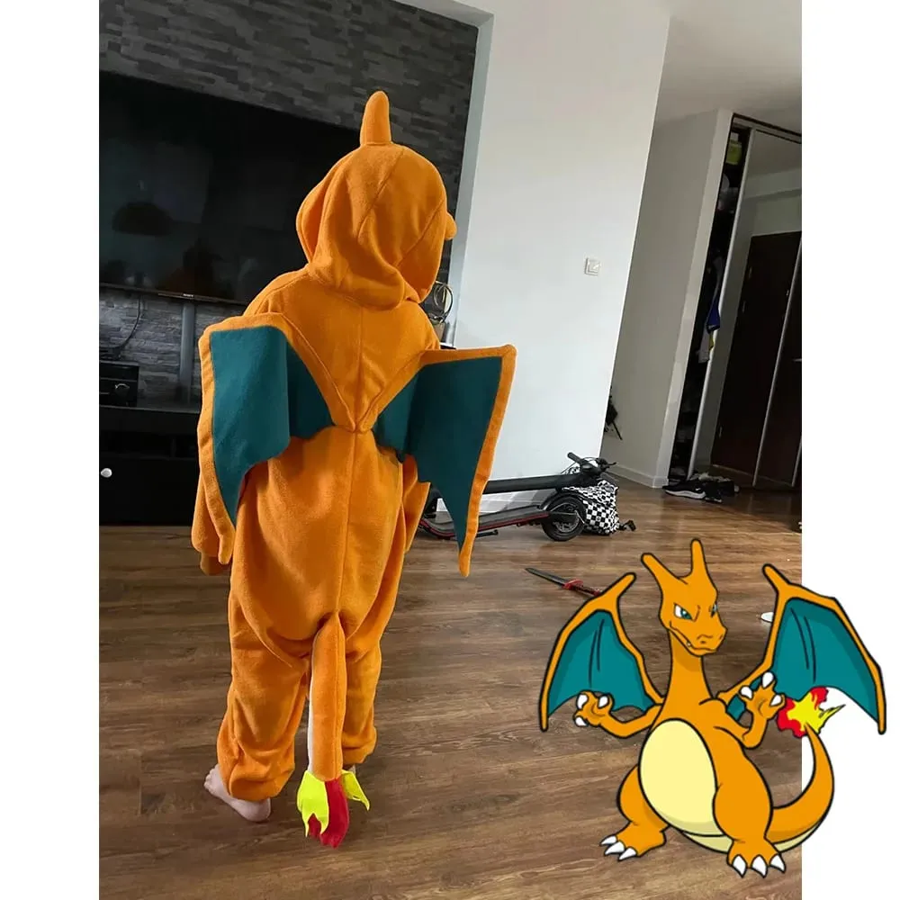 Charizard Costume For Boy Girl Mega Cosplay Halloween Pokekmo Suit Anime Kigurumis Button Onesie Dragon Outfit With Wings