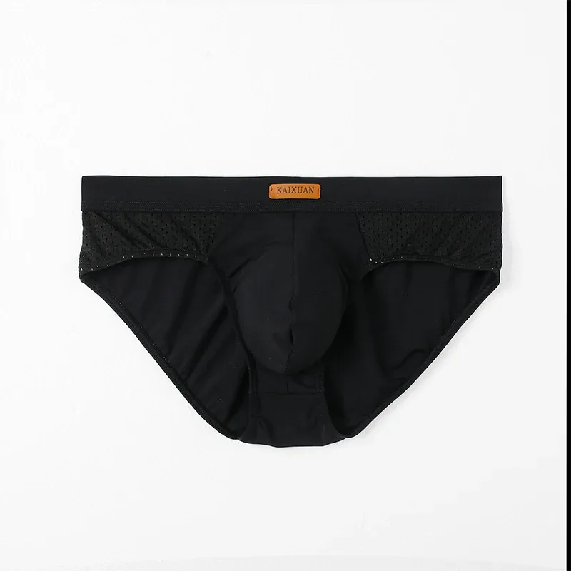 Men's Summer Ice Silk Mesh Briefs Quick Dry U-Pouch Separated Crotch Breathable Underwear Triangle Design for Comfort