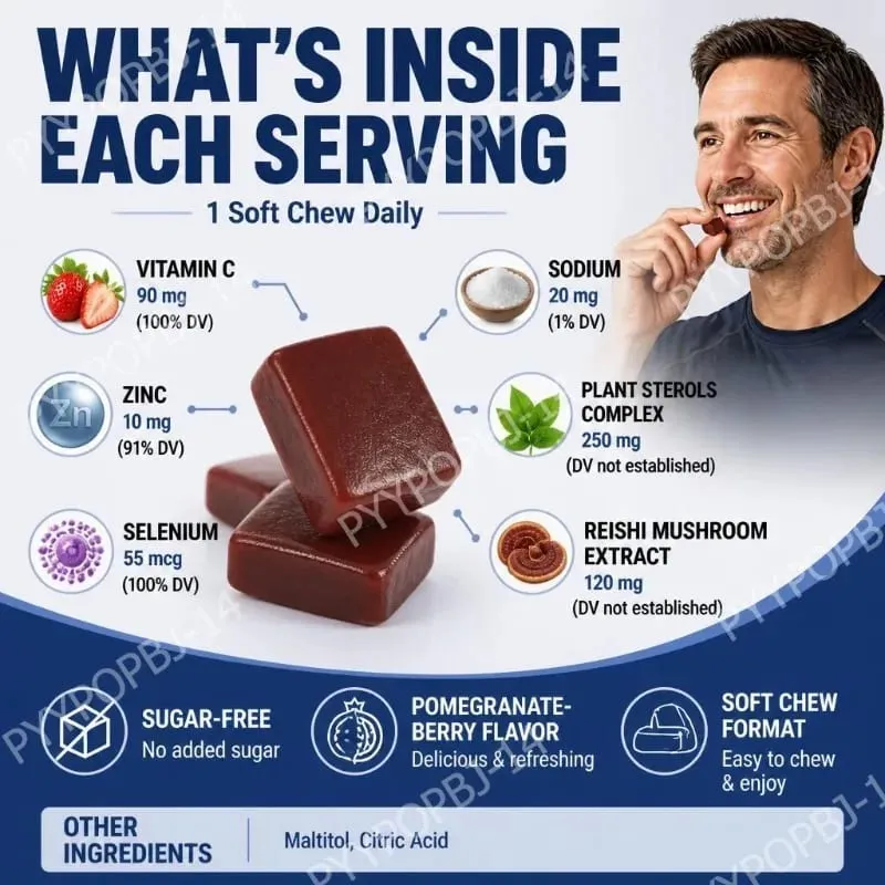 Docteat Prostate Health Gummies with Vitamin C Sugar-Free Pomegranate-Berry Flavor Immune Balance Antioxidant Support 60 Gummies