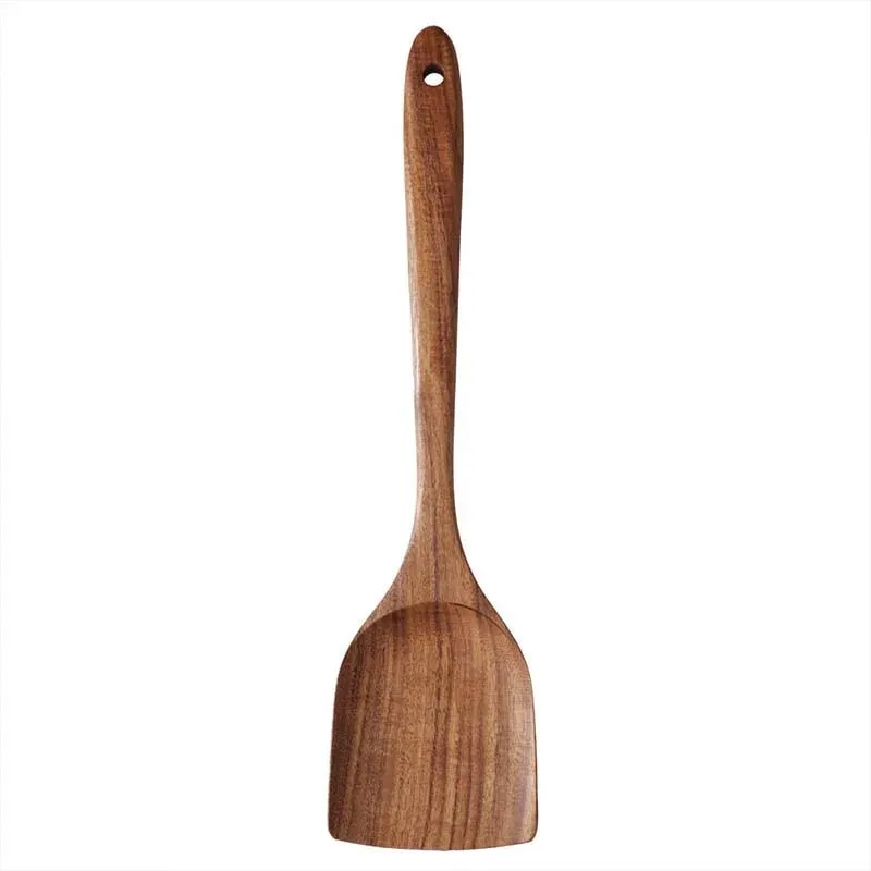 5pcs Wooden Utensil Set with Hanging Holes Food Grade Spoons and Spatula 24-33.7cm Non-Toxic Smooth Kitchen Tools for Cooking