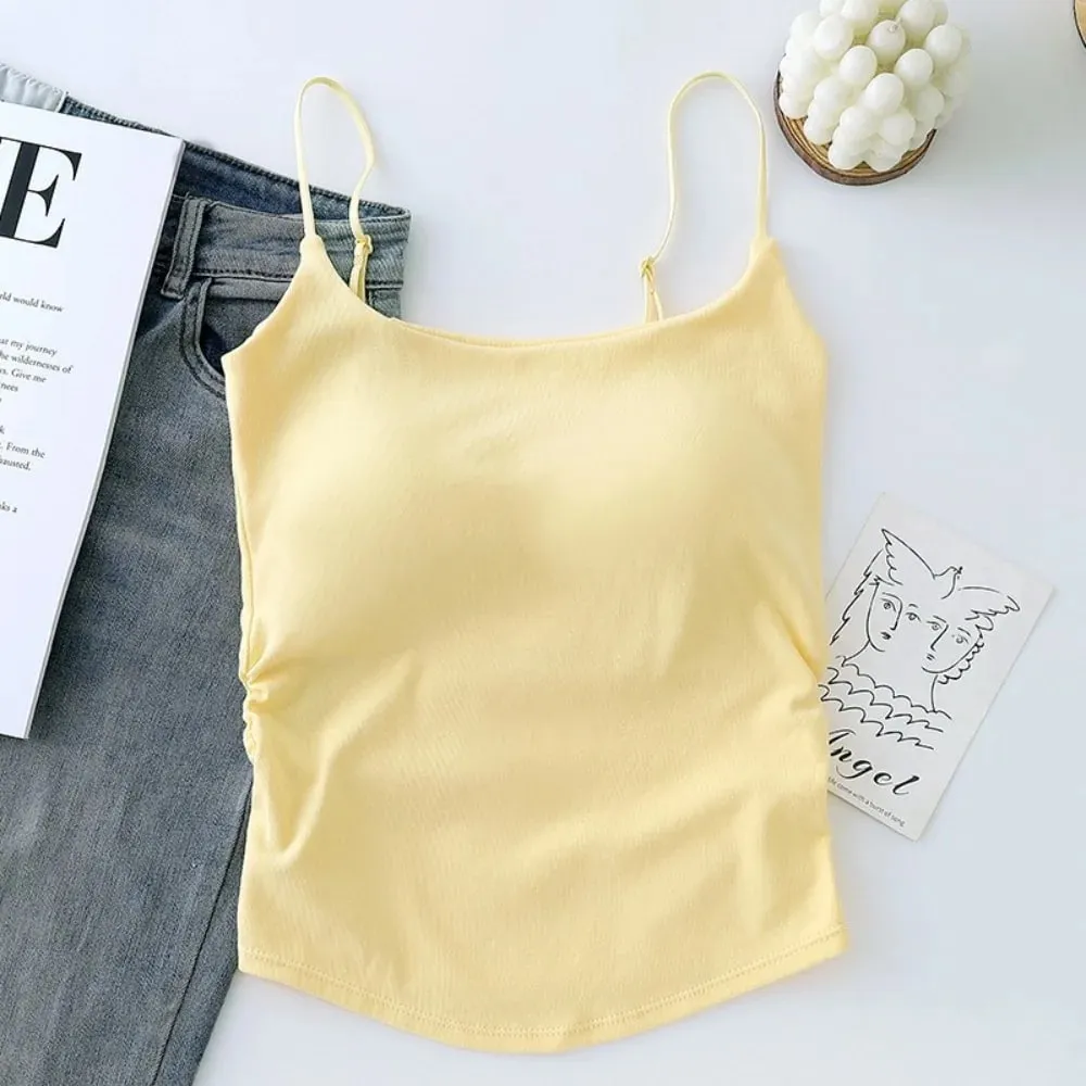 Simple Sleeveless Suspender Vest Slim With Padded Cups Camisole Underwear Short Vest Sports Activities