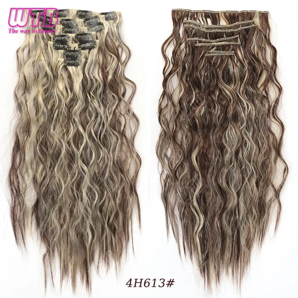 Synthetic 16 Clips in Hair Extensions Long Wavy Hairstyle Blonde Black Hairpieces Heat Resistant False Hair Daily Use