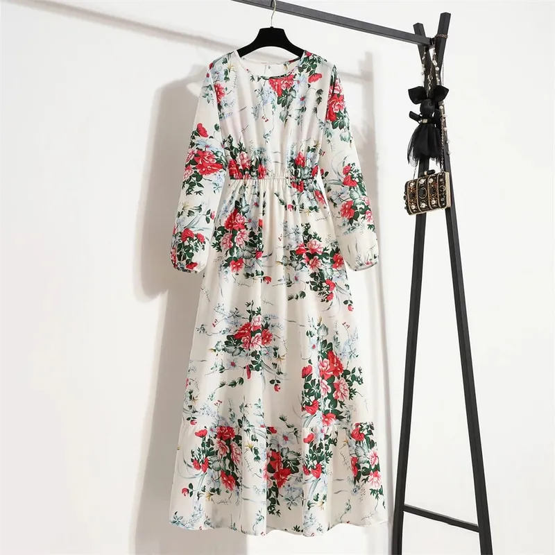 Spring Summer Women Maxi Dresses Casual Full Sleeve Floral Printed O-neck Woman Bohe Beach Party Long Dress Mujer Vestidos