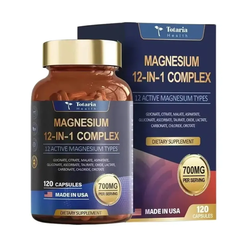 12 in 1 Magnesium Complex Capsules - Promotes Restful Sleep & Relieves Muscle Supports Bone Muscle and Heart Health