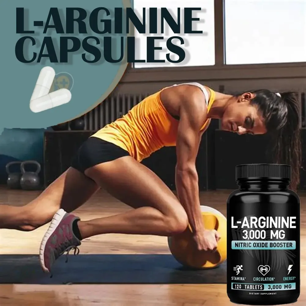 L Arginine 3000mg Capsules - 120 Capsules Nitric Oxide Supplement for Sport Muscle and Energy - L-Arginine Nitric Oxide Booster