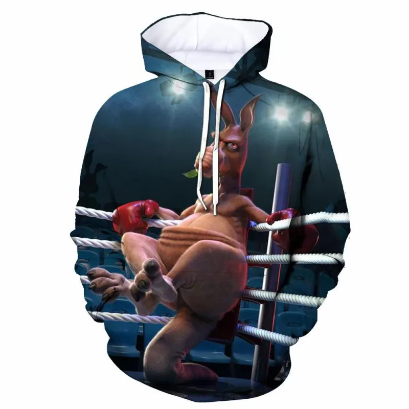 Kangaroo Printed Men's Anime Men's Clothing Sportswear Street Wear Four Seasons Men's Sportswear Pullover Hoodie Tops