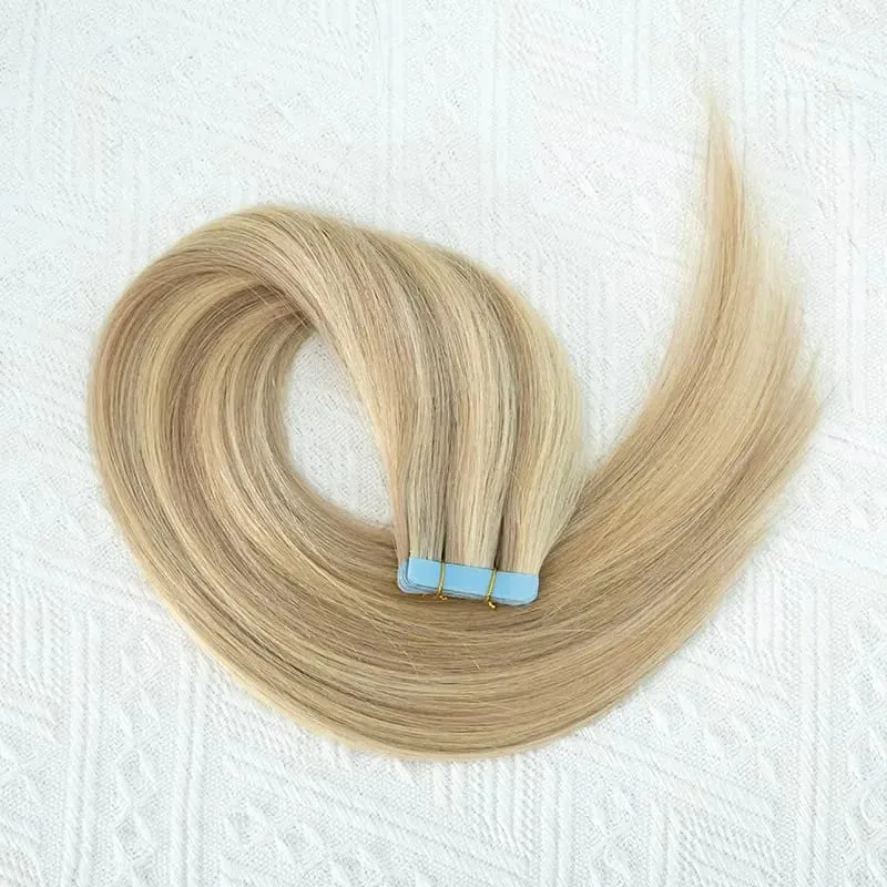 Tape in Hair Extensions Human Hair Blonde Seamless Tape Hair Extensions 4x0.8cm Skin Weft PU Tape On Hair 20PCS 12"-20"