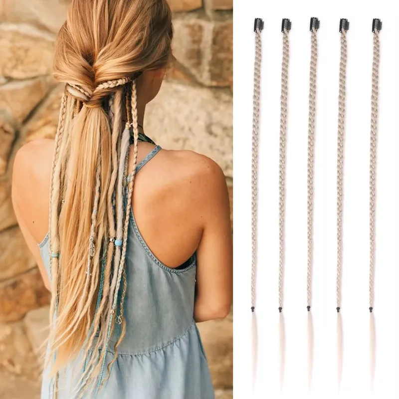 Synthetische 5 Teile/los Clip-in Extensions Für Frauen Pferdeschwanz Regenbogen Geflecht Haar Verlängerung 22'' Ombre Haarteil Box Braid Mit Clip
