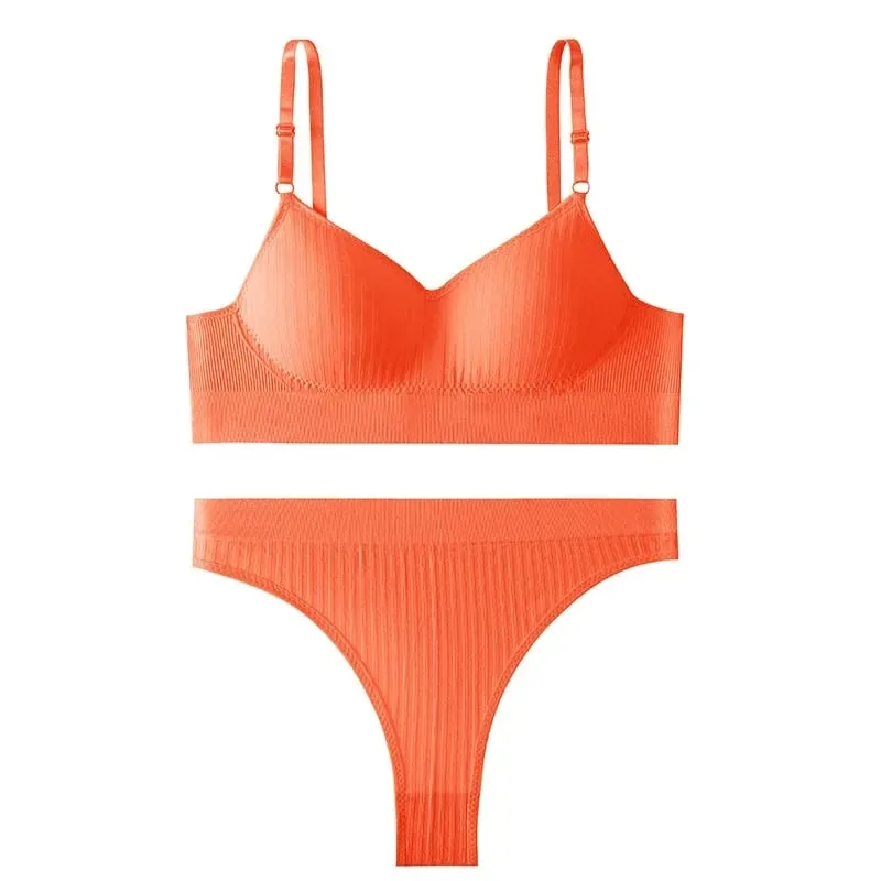 Women Seamless Bra Set High Waist Thong Panties Female Nonwire Brassiere Comfy Soft Sports Bras Underwear Set Sexy Lingerie Set