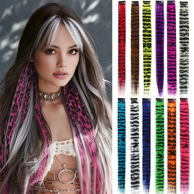 Wig Colored Synthetic Hair Extensions One Card Invisible and Traceless Leopard Print Hanging Ear Dye Long Straight Hair Extensio — image 2
