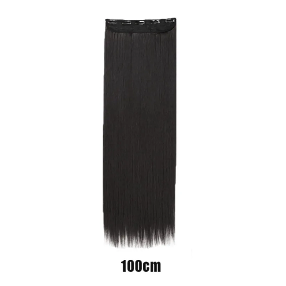 5-Clips Synthetic Heat-Resistant Long Straight Hair Extensions Natural Black Invisible Seamless One-piece Hair Extension Women