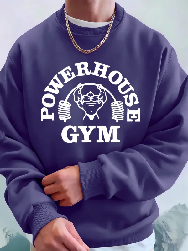 Powerhouse Gym Letter Printing Men Sweatshirts Winter Fleece Warm Hoodie Korean Loose Crewneck Pullovers Hip Hop Male Clothes