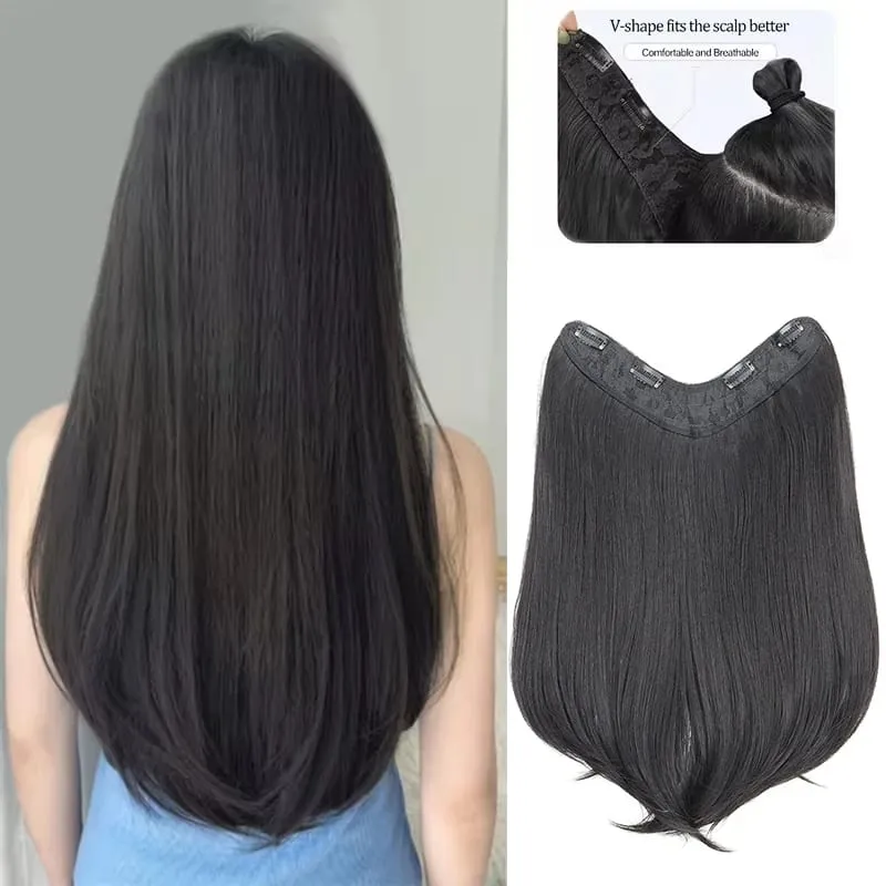 18Inch Synthetic Long Straight Inner Buckle Hair Extension 4 Clips V-shape Natural Brown Black Hairpiece for Women