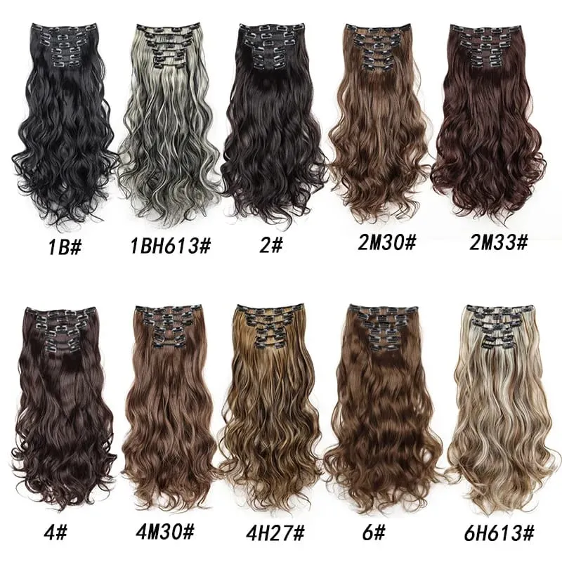 Synthetic 18Inch 16Clips Long Curly Hair Extension Heat Resistant Hair Extension Clips In Ombre Black Brown Blond Women Cosplay