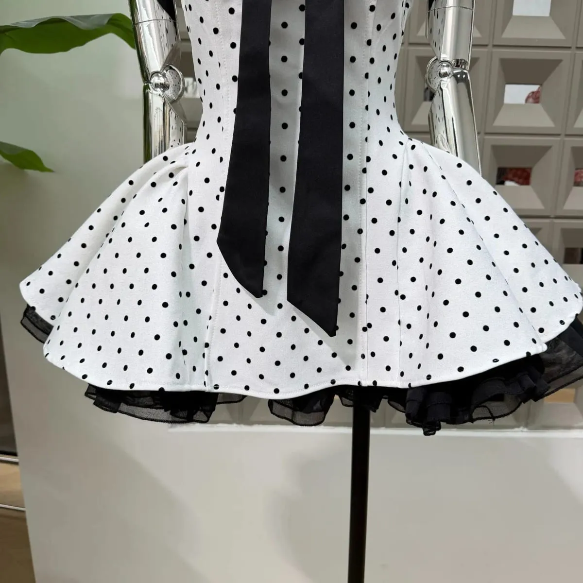 Women Sexy Strapless Backless Polka Dot Bow A Line Dress Party Birthday Evening Ball Gowns Nightclub Show Wear Fashion Vestido