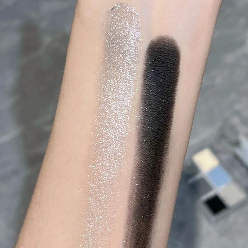 Matte Grey Blue Smoky Eye Shadow Palette 6-Color Glitter Silver Acrylic Eye Shadows Palette Long Lasting Eye Makeup Cosmetics