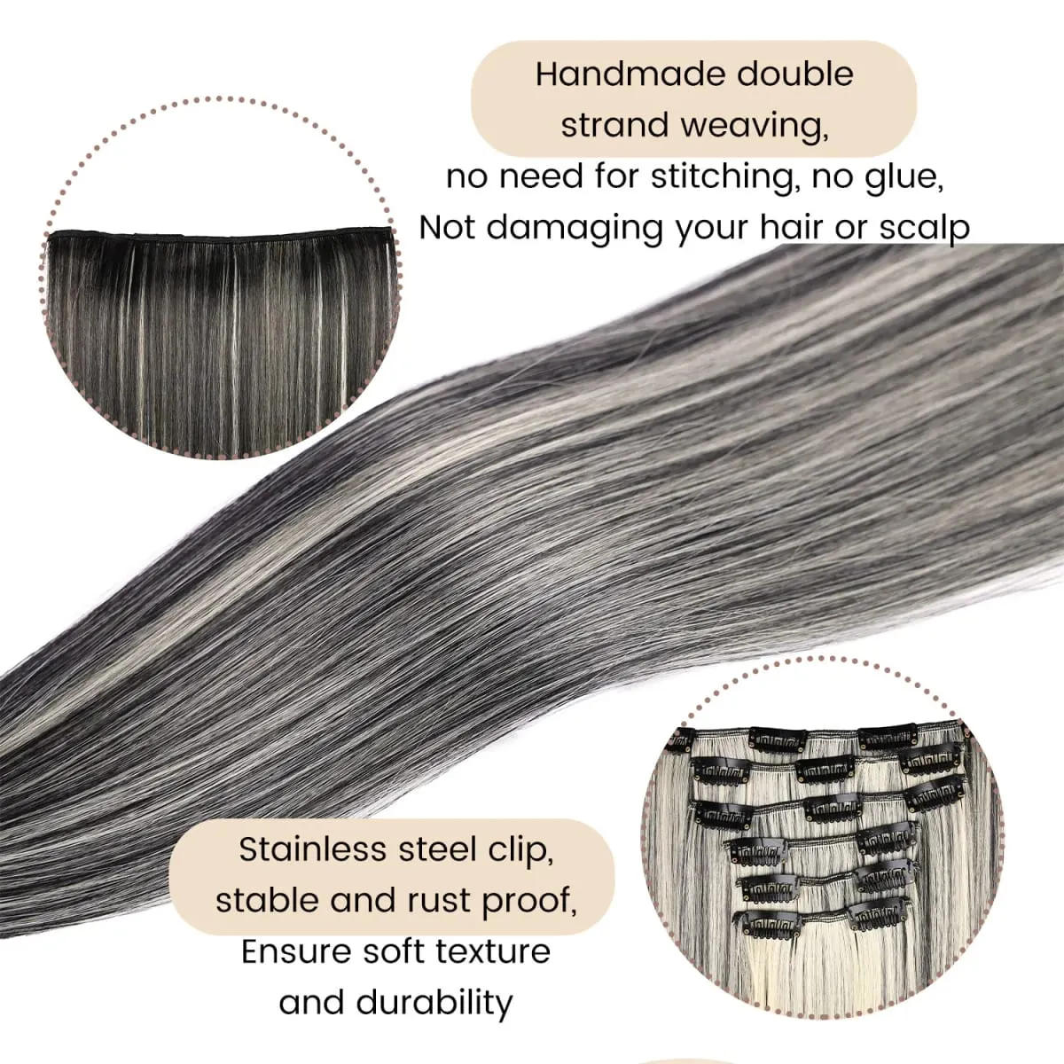 Synthetic Clip in Hair Extensions Clip in 6pcs set Straight Hair 22inch Thick Hairpieces for Women Girls Daily Party