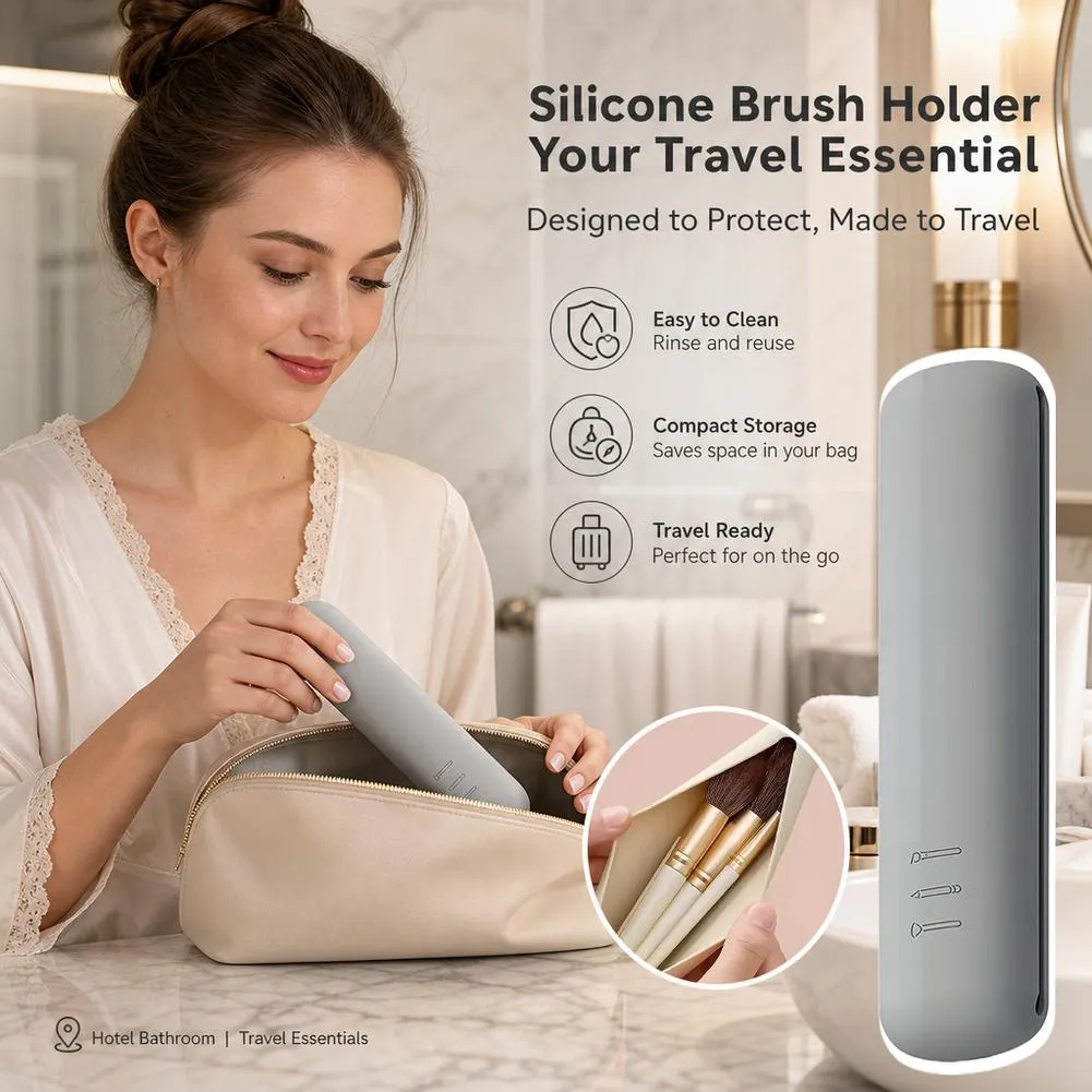Silicone Cosmetic Brushes Storage Bag Travel Makeup Brush Holder Makeup Sponge Case Portable Makeup Tools Organizer
