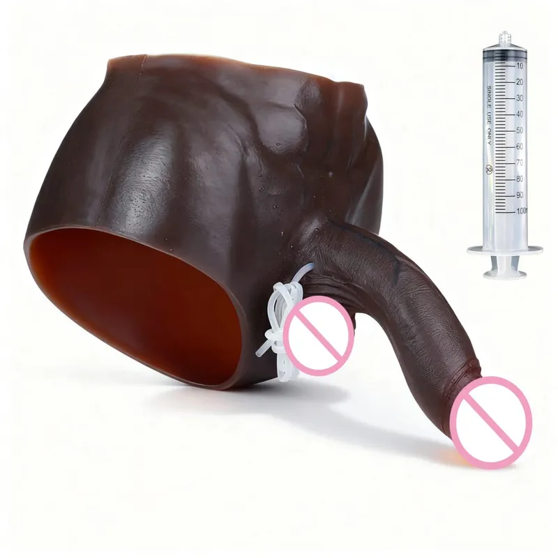 Black Nude Silicone Squirting Panties With Simulated Solid Penis Strapon Big Realistic Ejaculation Dildo Sex Toy For Women
