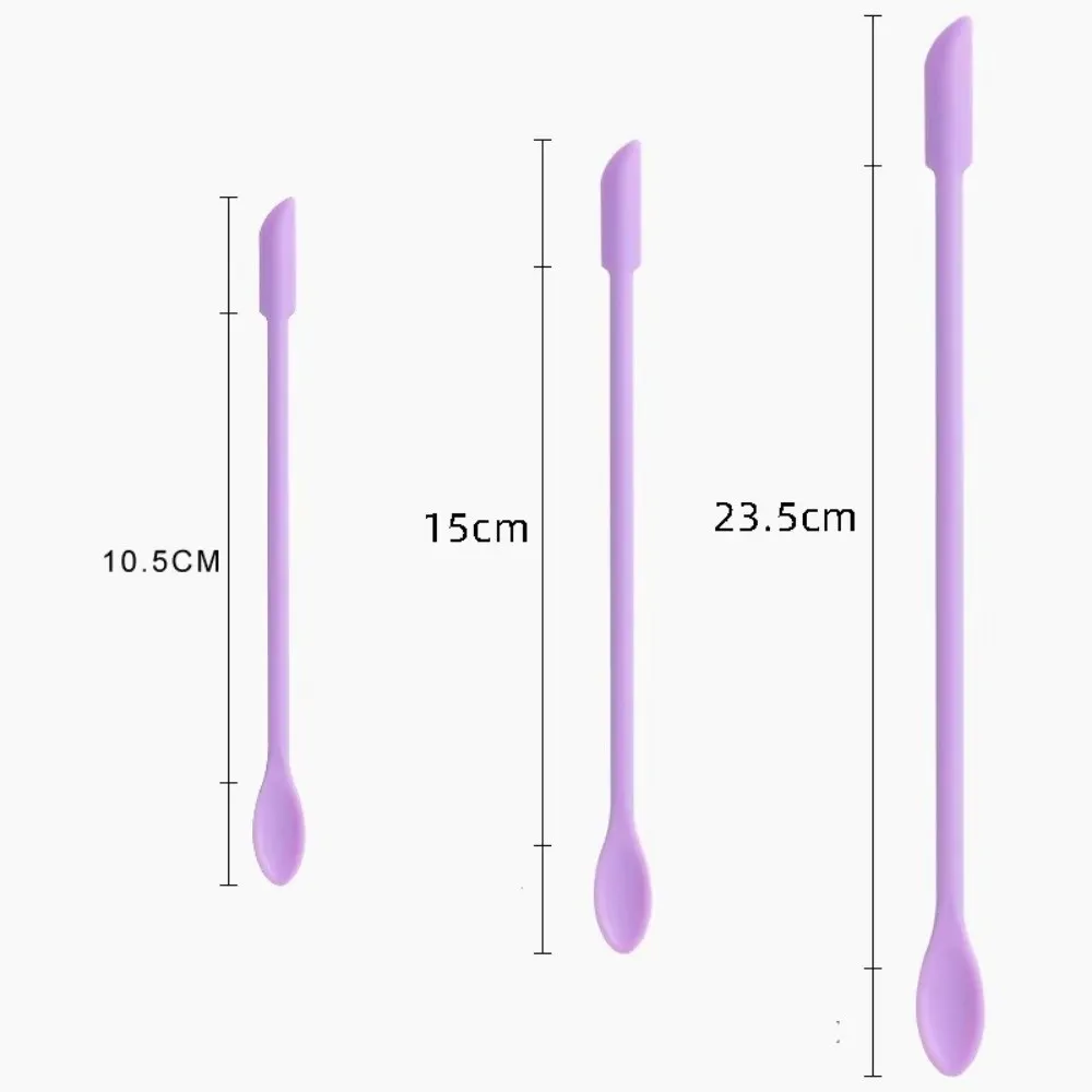 3pcs Portable Mini Silicone Scraper Double-head Soft Cosmetic Digging Spoon Lengthened Jam Scraping Spoons Makeup Brushes Set