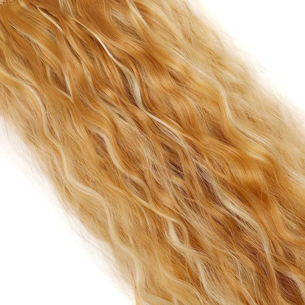 Clip in Synthetic Hair Extensions Brown Blonde Color Mermaid Waves Synthetic Hair Pieces for Women 6pcs Set