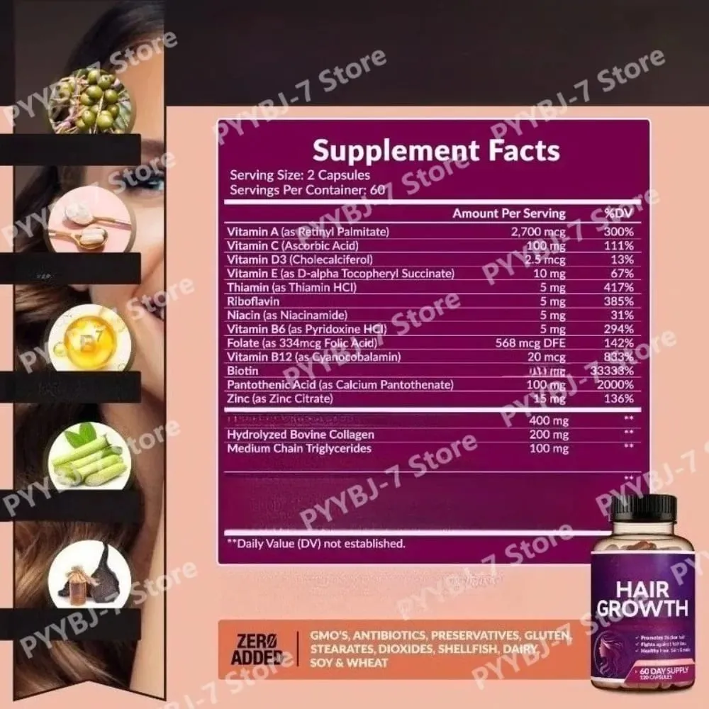 Biotin Collagen Hair Growth Supplement with Vitamins A C D3 E B12 Zinc Supports hair wellness appearance for Women