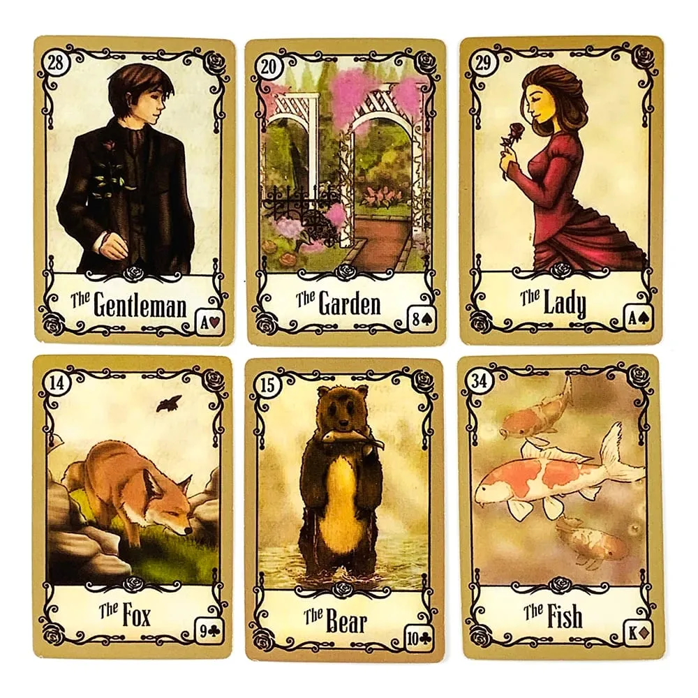 Under The Roses Lenormand Cards 39 Cards Vintage Love Story Divination Deck Romantic Relationship Cards Game for Soul Reading
