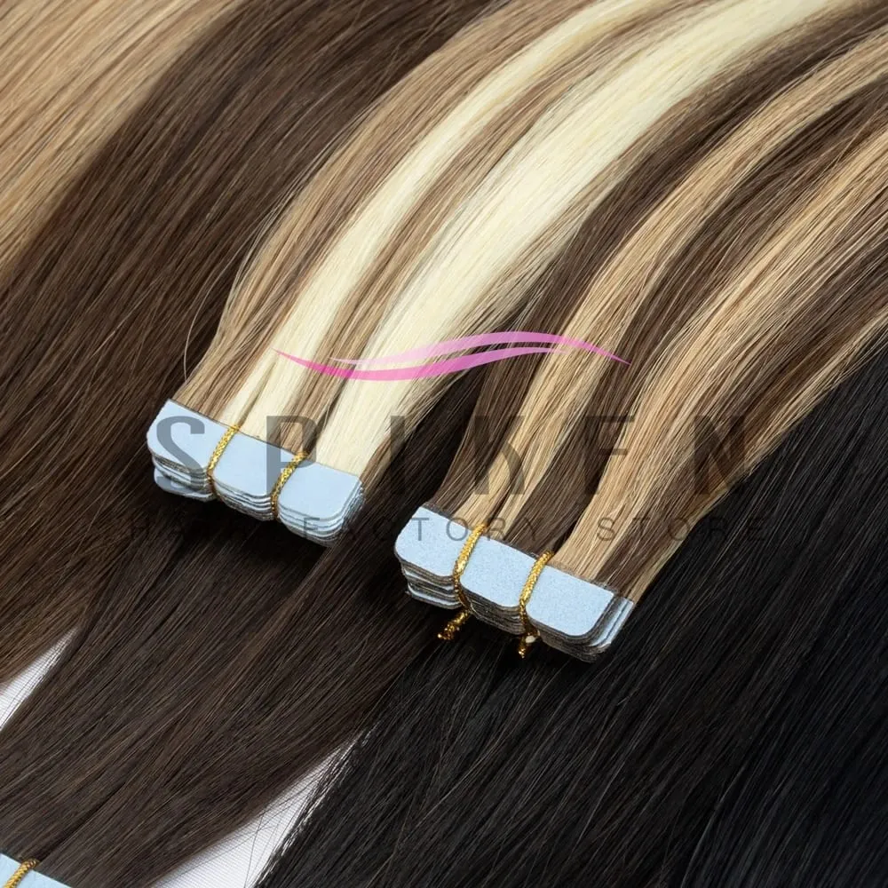 Mini Tape In Human Hair Extensions 12"-20" Machine Remy Skin Weft Adhesive Tape Hair Natural Black Tape Ons 10pcs for Women