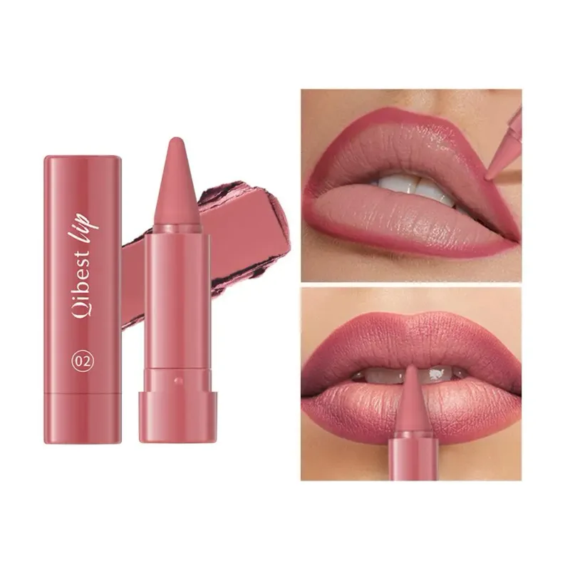 Lipstik Matte Tahan Air Liner 2-In-1 Pensil Pigmentasi Tinggi Warna Bibir Formula Pelembab Halus Lipstik Gradien Alami