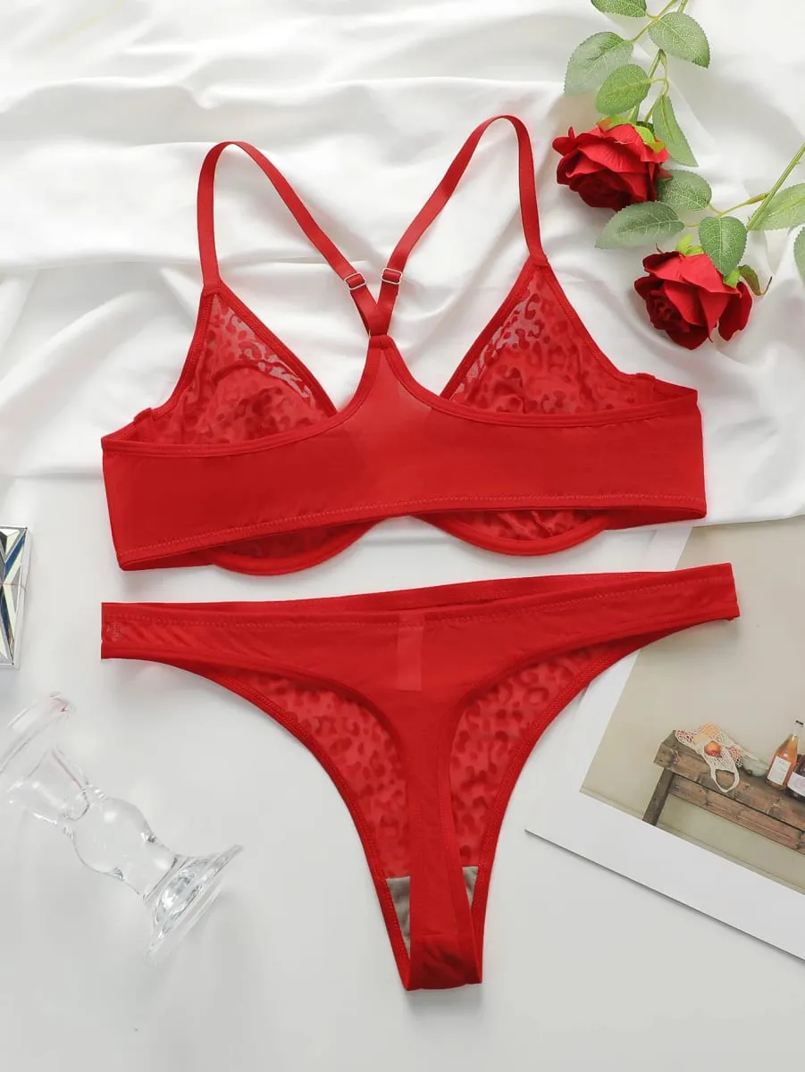 Women's sexy front buckle leopard print lingerie set with steel ring gathering push up comfortable close fitting bra YS3047