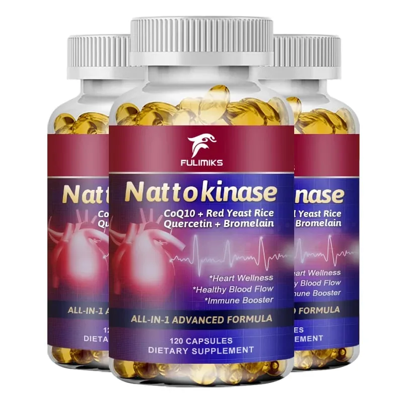 Nattokinase Capsules 10 100MG with CoQ10 + Red Yeast Rice Quercetin + Bromelain -Immune Booster