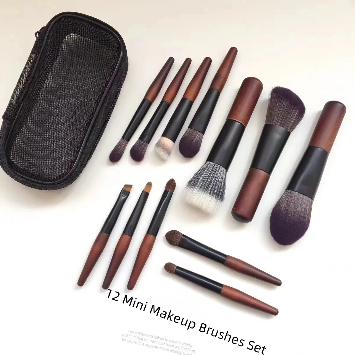 12pcs Mini Makeup Brushes Eyeshadow Brush Loose Powder Blusher Foundation Brush Travel Portable Make Up Brushes with Bag