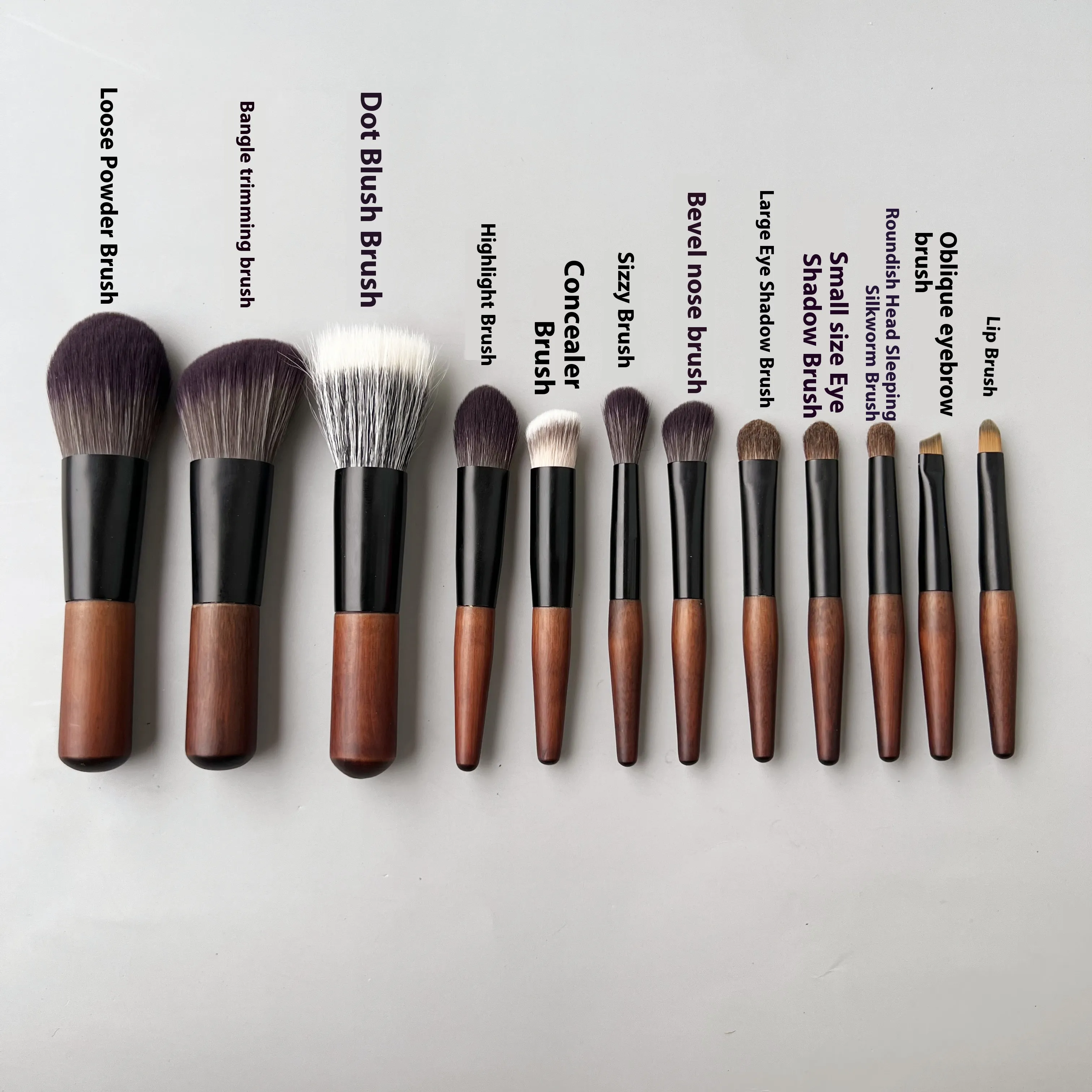 12pcs Mini Makeup Brushes Eyeshadow Brush Loose Powder Blusher Foundation Brush Travel Portable Make Up Brushes with Bag