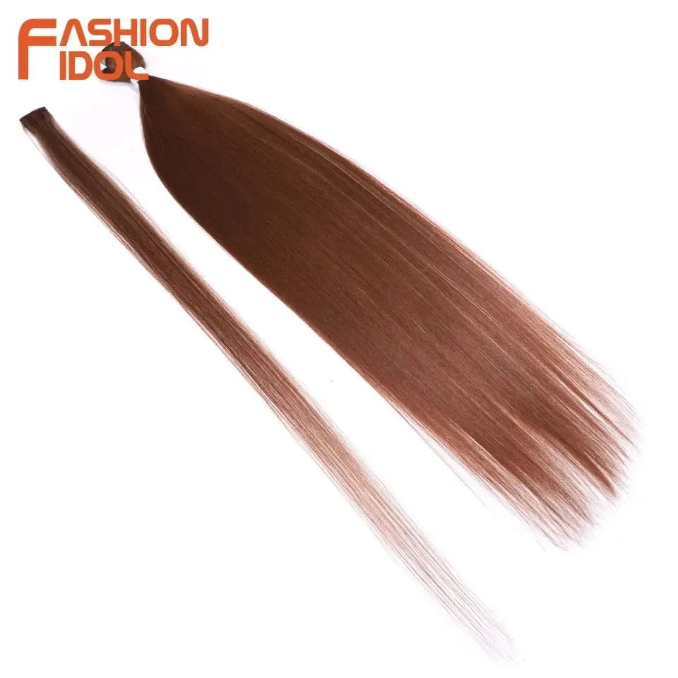 30inch/75cm Yaki Straight Hair Synthetic Hair Bundles High Temperature Fiber Brown Gift Clip in Fake Hair Extension