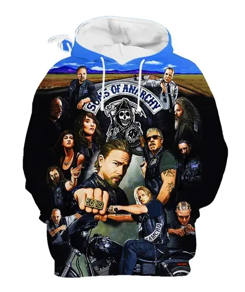 Men's Street Style 3D Sons of Anarchy Print Hoodies Sweatshirts Autumn/Winter Unisex Loose Casual Tracksuit Outdoor Y2k Pullover